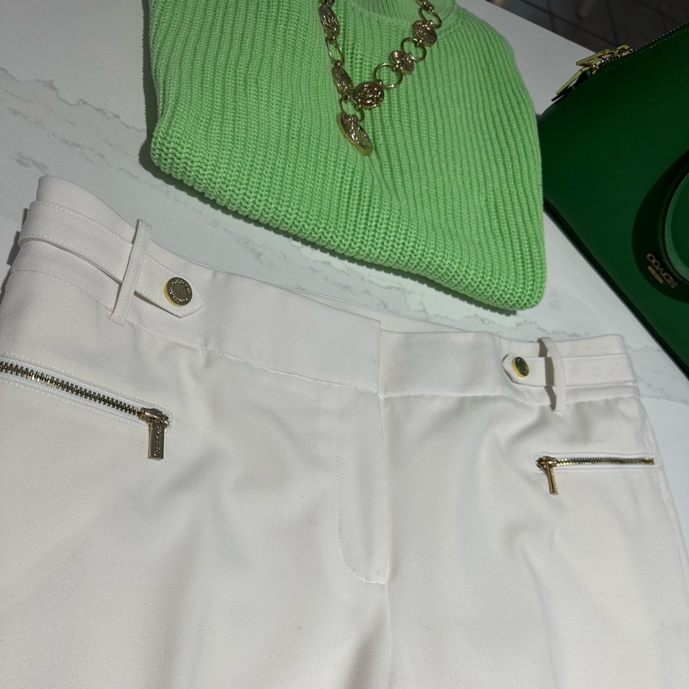 Calvin Klein Cream Pants with Gold Accents